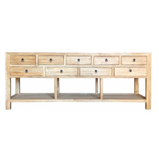 SHULI CHINESE ANTIQUE REPRODUCTION 9-DRAWER HALL TABLE WITH SHELF RECLAIMED ELM - MyChocolateWood