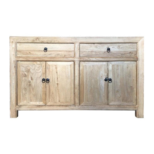 SHULI CHINESE ANTIQUE REPRODUCTION BUFFET SIDEBOARD 4-DOORS 2-DRAWERS IN RECLAIMED ELM - MyChocolateWood