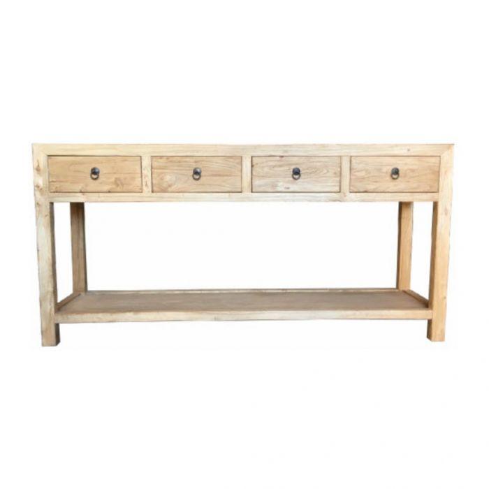 SHULI CHINESE ANTIQUE REPRODUCTION HALL TABLE/CONSOLE WITH SHELF & 4 DRAWERS RECLAIMED ELM - MyChocolateWood