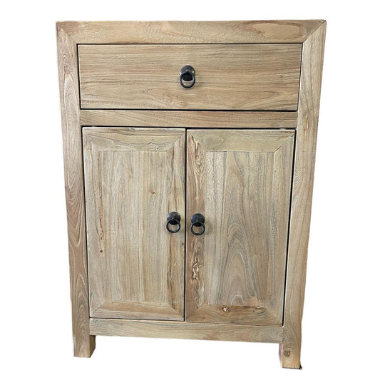 SHULI RECLAIMED ELM CHINESE ANTIQUE REPRODUCTION BEDSIDE TABLE 1 DRAWER 2 DOORS - MyChocolateWood