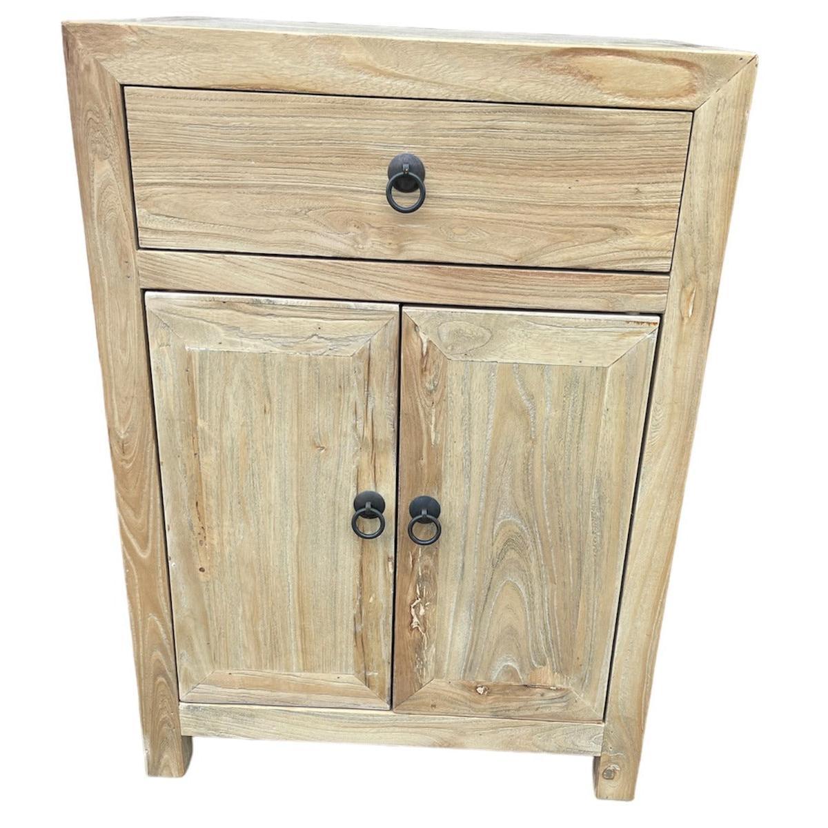 SHULI RECLAIMED ELM CHINESE ANTIQUE REPRODUCTION BEDSIDE TABLE 1 DRAWER 2 DOORS - MyChocolateWood