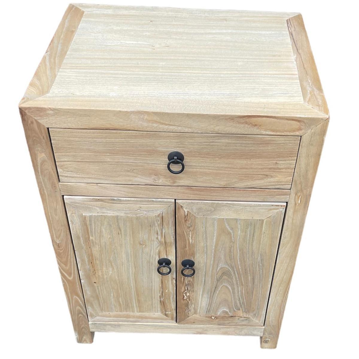 SHULI RECLAIMED ELM CHINESE ANTIQUE REPRODUCTION BEDSIDE TABLE 1 DRAWER 2 DOORS - MyChocolateWood