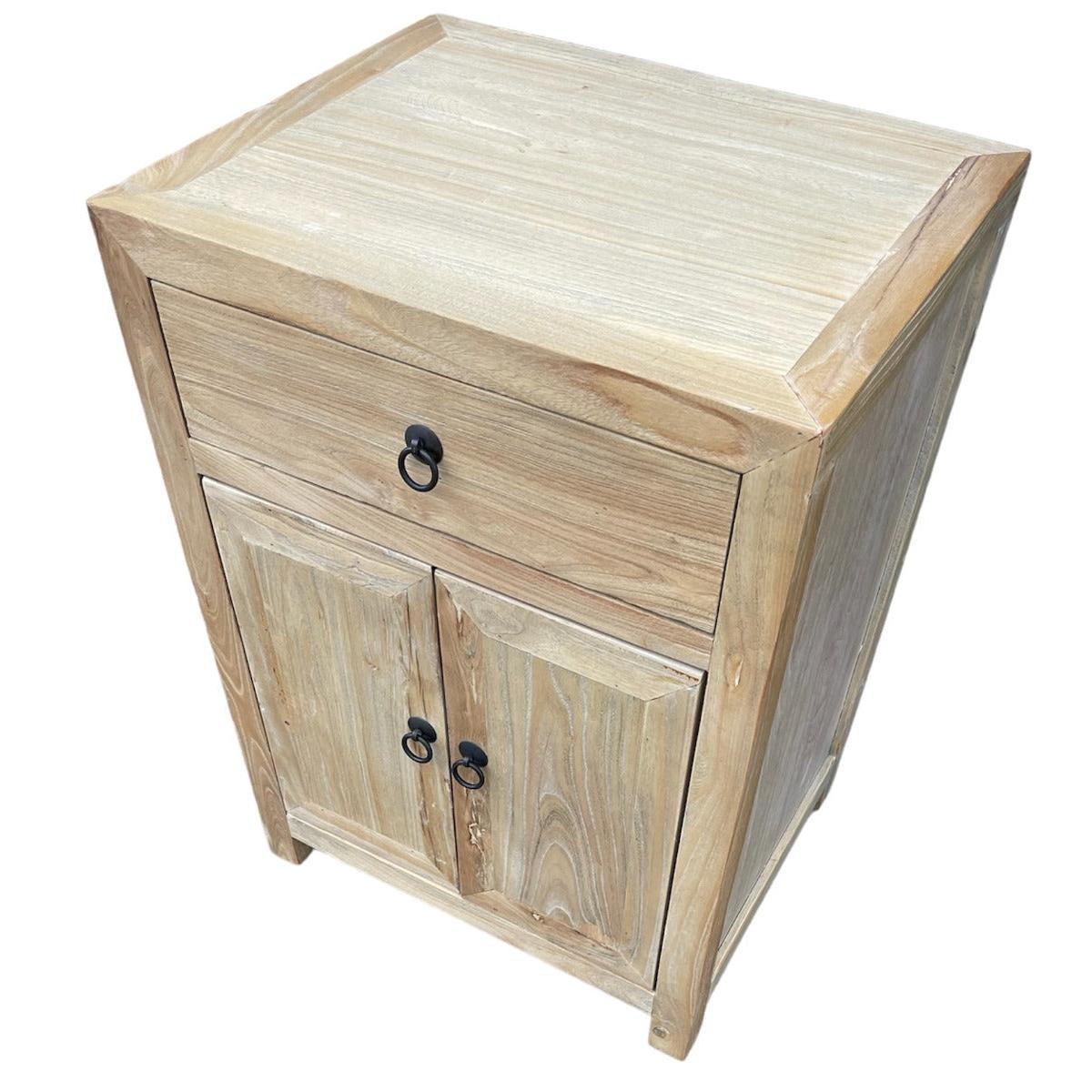 SHULI RECLAIMED ELM CHINESE ANTIQUE REPRODUCTION BEDSIDE TABLE 1 DRAWER 2 DOORS - MyChocolateWood