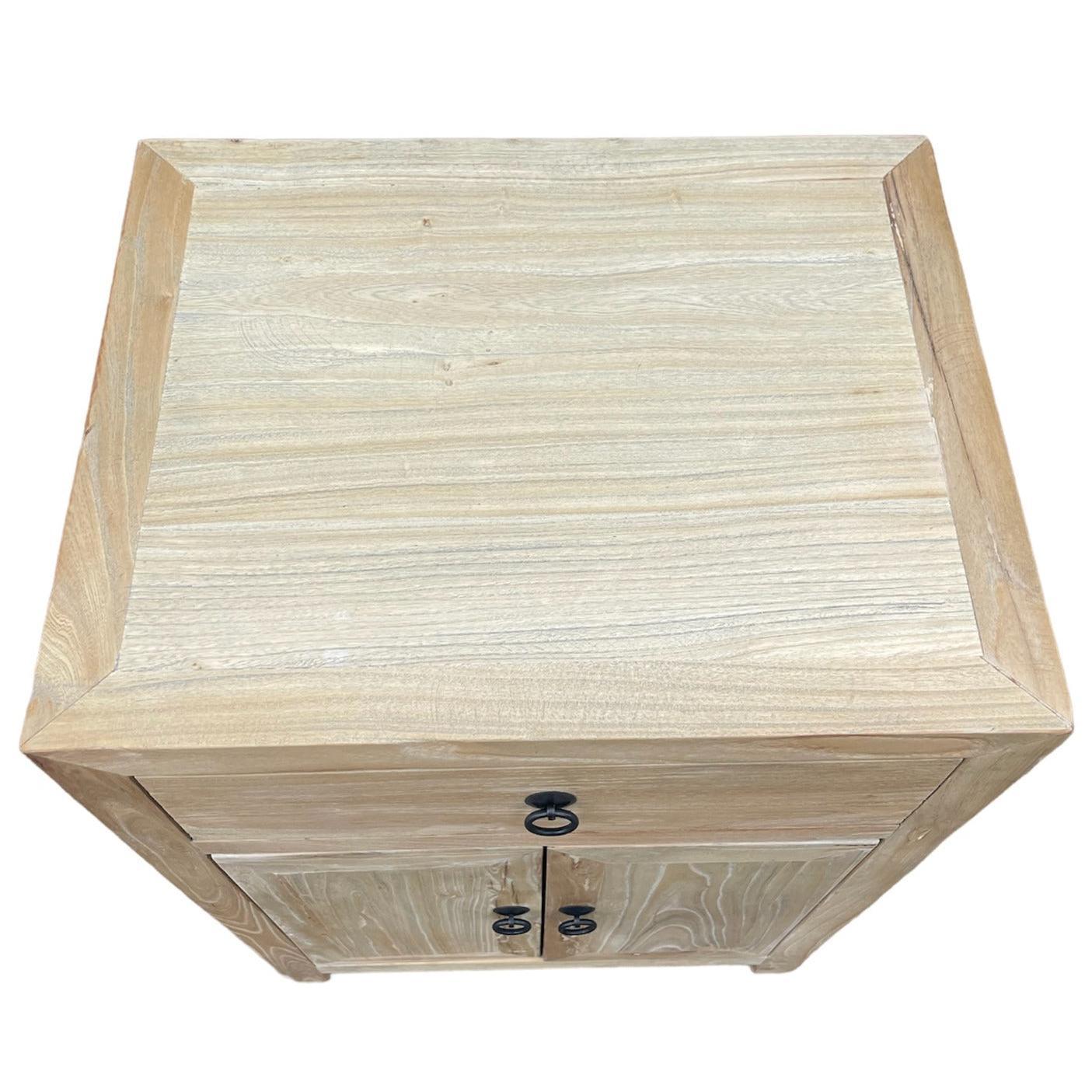 SHULI RECLAIMED ELM CHINESE ANTIQUE REPRODUCTION BEDSIDE TABLE 1 DRAWER 2 DOORS - MyChocolateWood