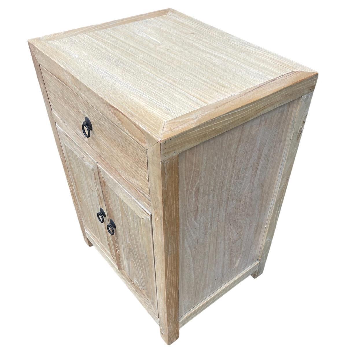 SHULI RECLAIMED ELM CHINESE ANTIQUE REPRODUCTION BEDSIDE TABLE 1 DRAWER 2 DOORS - MyChocolateWood