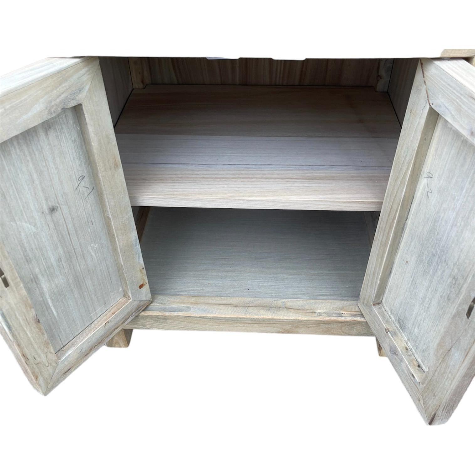 SHULI RECLAIMED ELM CHINESE ANTIQUE REPRODUCTION BEDSIDE TABLE 1 DRAWER 2 DOORS - MyChocolateWood