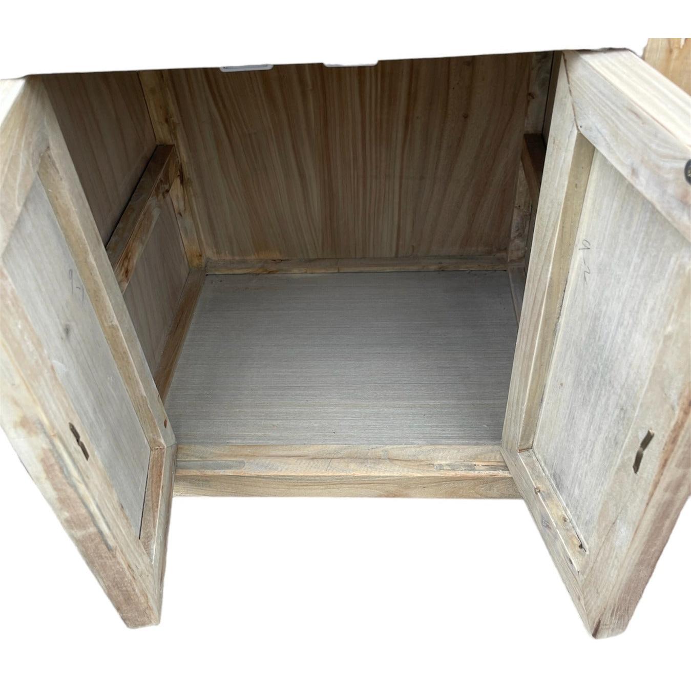 SHULI RECLAIMED ELM CHINESE ANTIQUE REPRODUCTION BEDSIDE TABLE 1 DRAWER 2 DOORS - MyChocolateWood