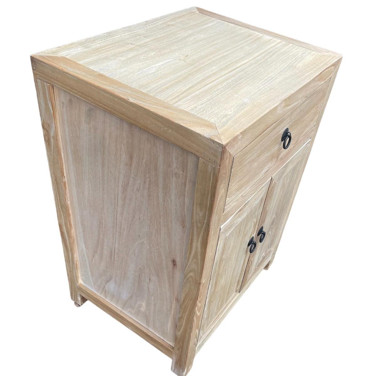 SHULI RECLAIMED ELM CHINESE ANTIQUE REPRODUCTION BEDSIDE TABLE 1 DRAWER 2 DOORS - MyChocolateWood