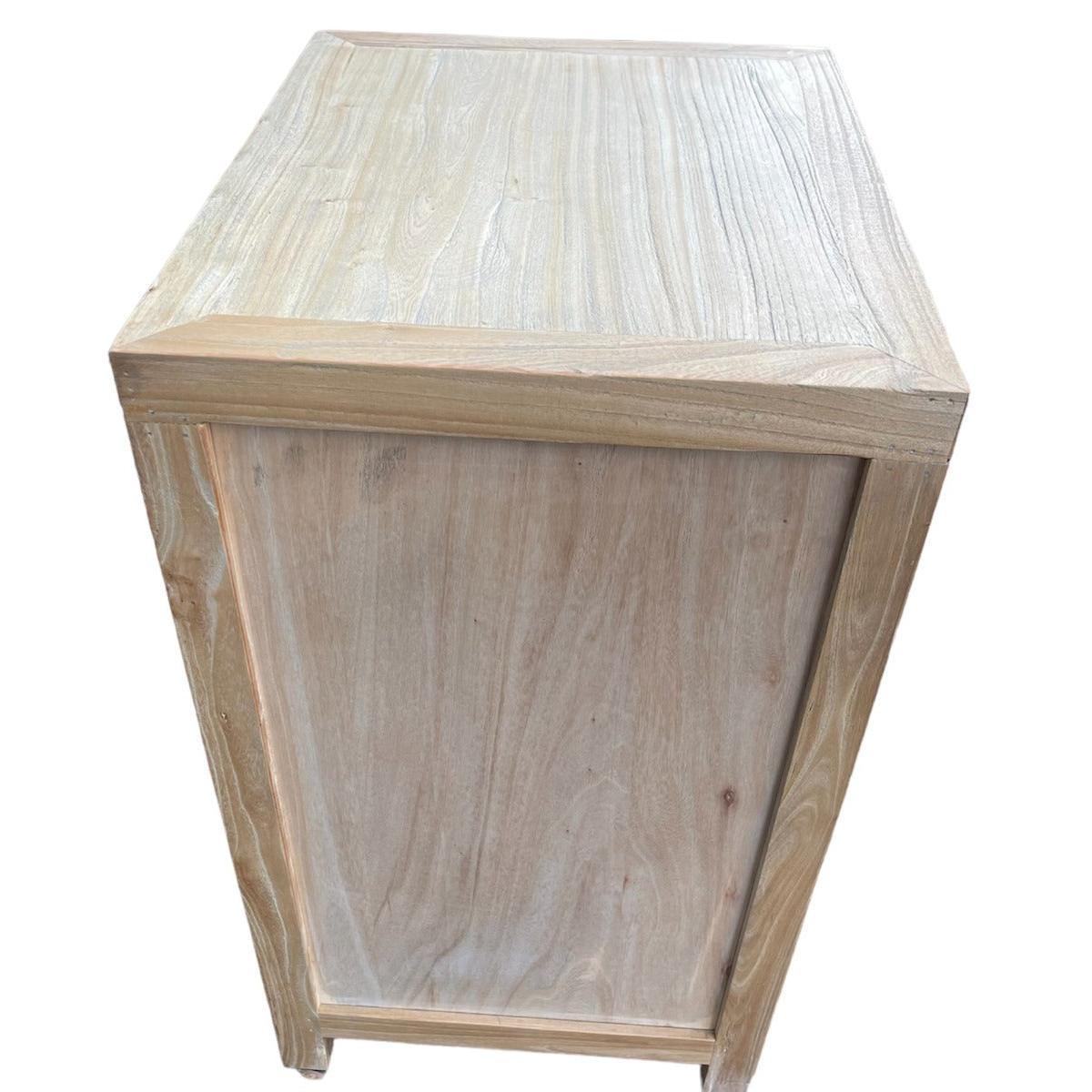 SHULI RECLAIMED ELM CHINESE ANTIQUE REPRODUCTION BEDSIDE TABLE 1 DRAWER 2 DOORS - MyChocolateWood