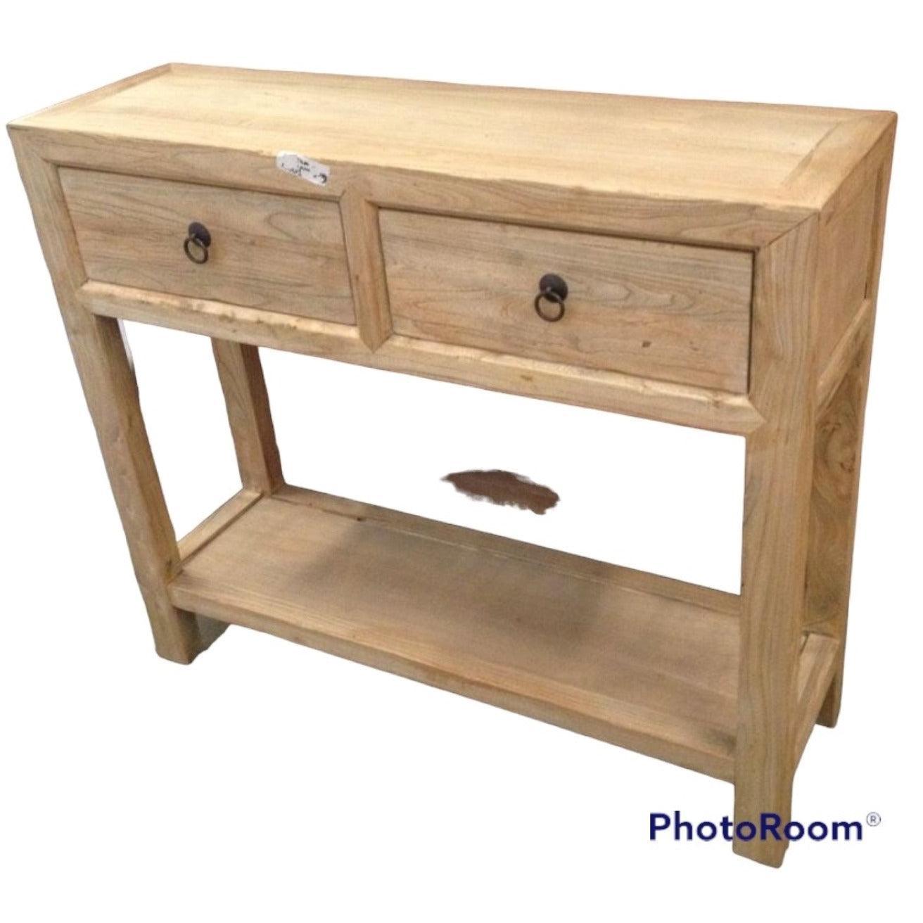 SHULI RECLAIMED ELM CHINESE ANTIQUE REPRODUCTION HALL TABLE/CONSOLE W/ SHELF - MyChocolateWood