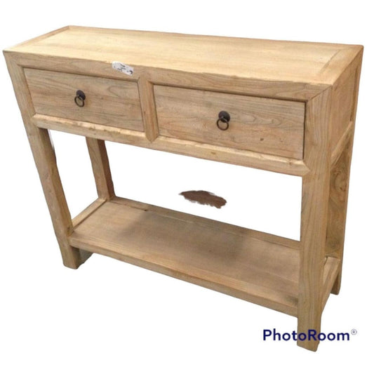 SHULI RECLAIMED ELM CHINESE ANTIQUE REPRODUCTION HALL TABLE/CONSOLE W/ SHELF - MyChocolateWood