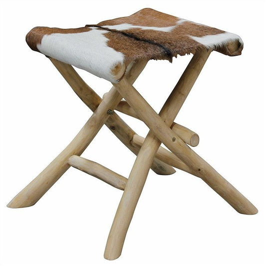 SIA GOAT HIDE AND TEAK FOLDING STOOL - MyChocolateWood