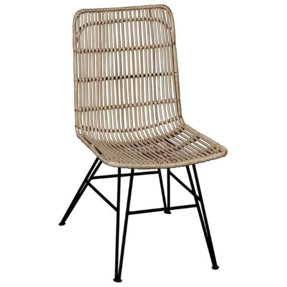 SIENNA RATTAN AND IRON DINING CHAIR IN NATURAL & BLACK - MyChocolateWood