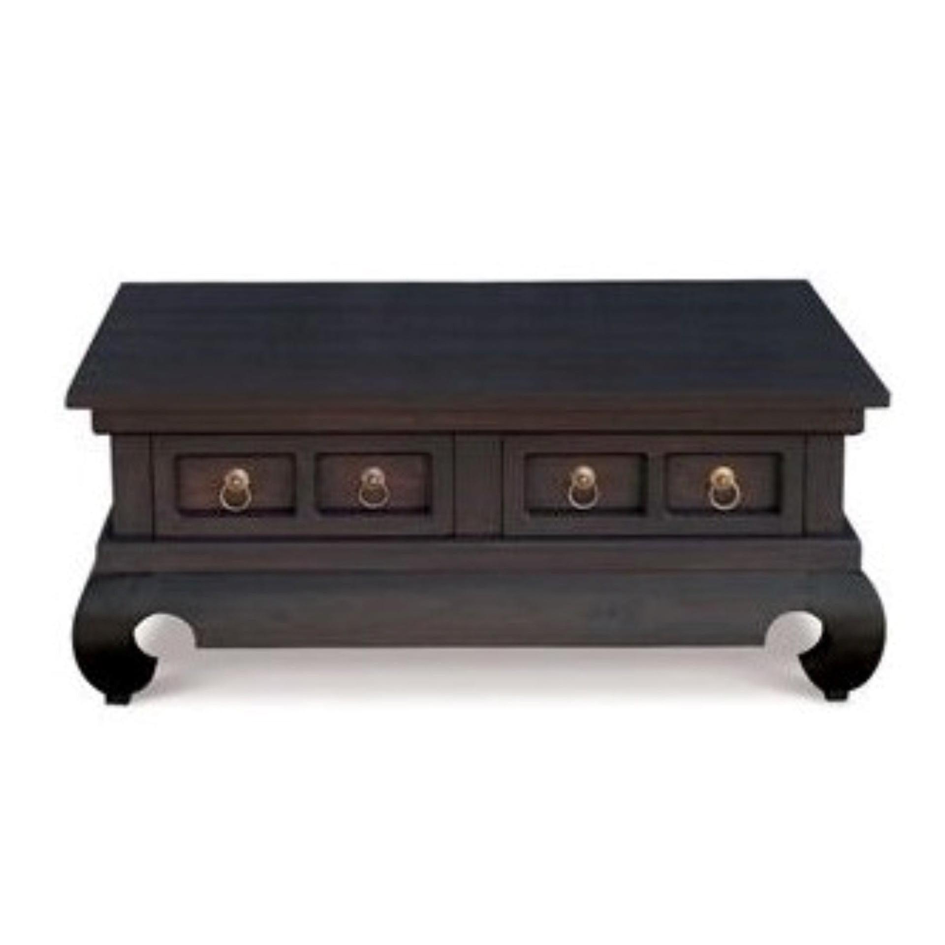SOLID MAHOGANY 4 DRAWERS OPIUM LEG RECTANGULAR COFFEE TABLE IN CHOCOLATE - MyChocolateWood