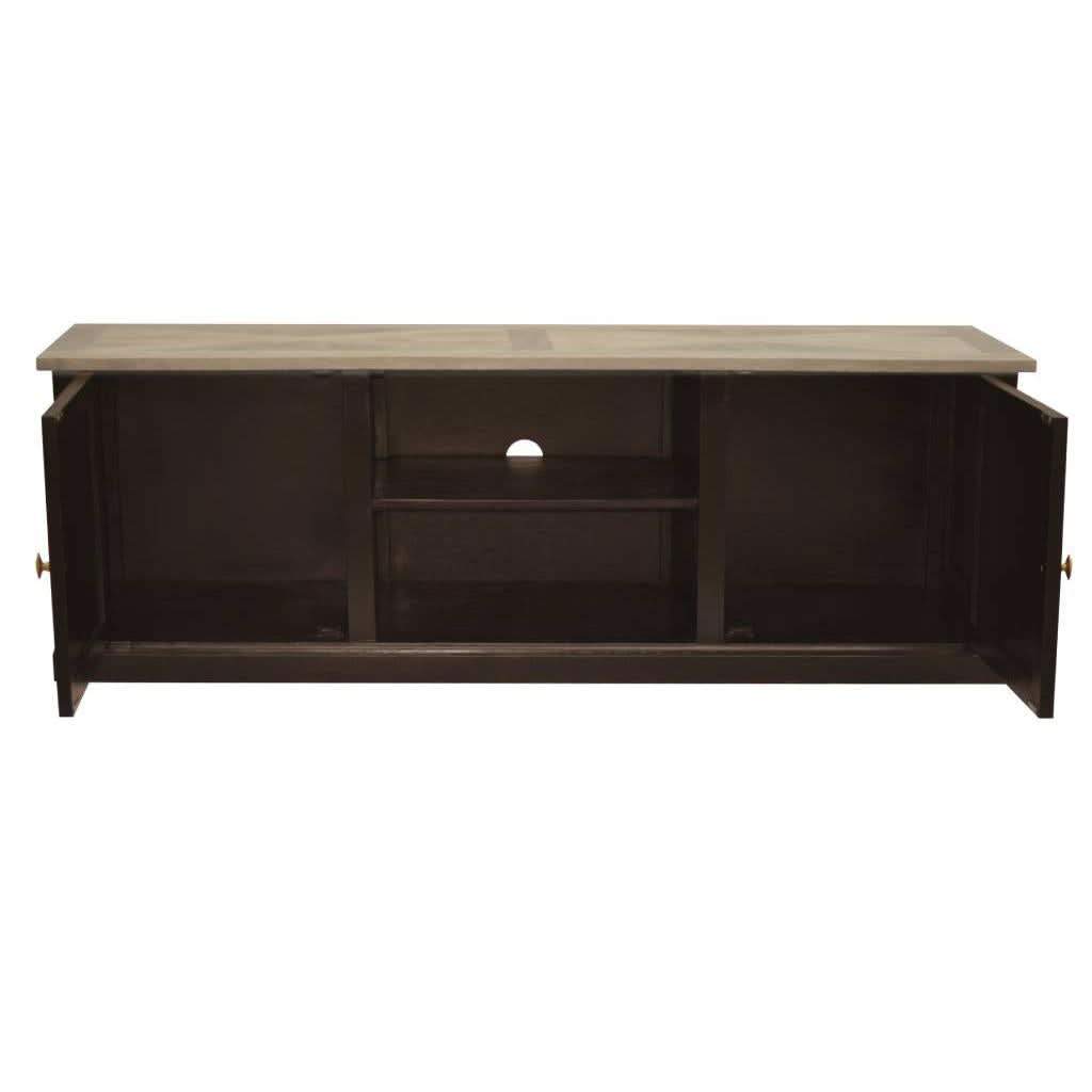 SORANZO MANGO WOOD 2-DOOR 1 SHELF ETU TELEVISION UNIT HANDCRAFTED PARQUET TOP OAK/BLACK - MyChocolateWood