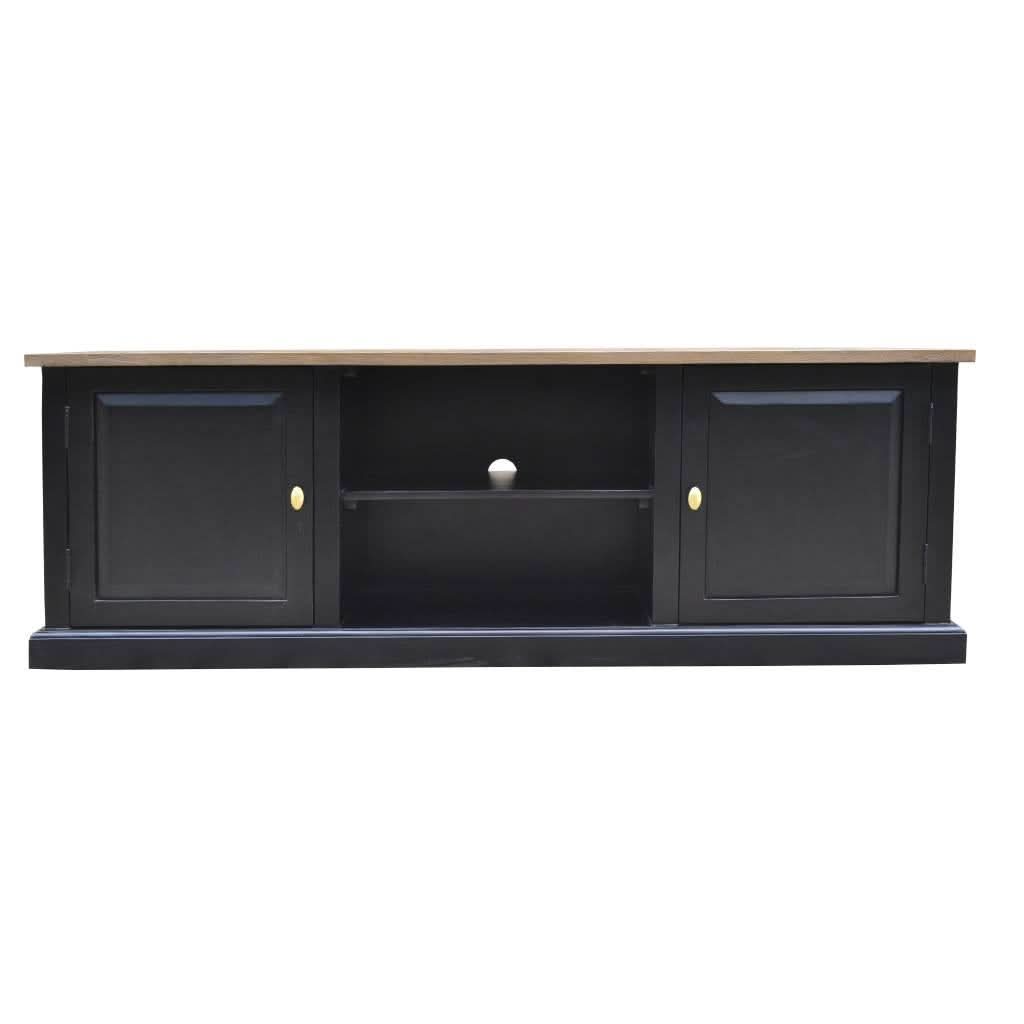 SORANZO MANGO WOOD 2-DOOR 1 SHELF ETU TELEVISION UNIT HANDCRAFTED PARQUET TOP OAK/BLACK - MyChocolateWood