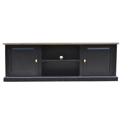 SORANZO MANGO WOOD 2-DOOR 1 SHELF ETU TELEVISION UNIT HANDCRAFTED PARQUET TOP OAK/BLACK