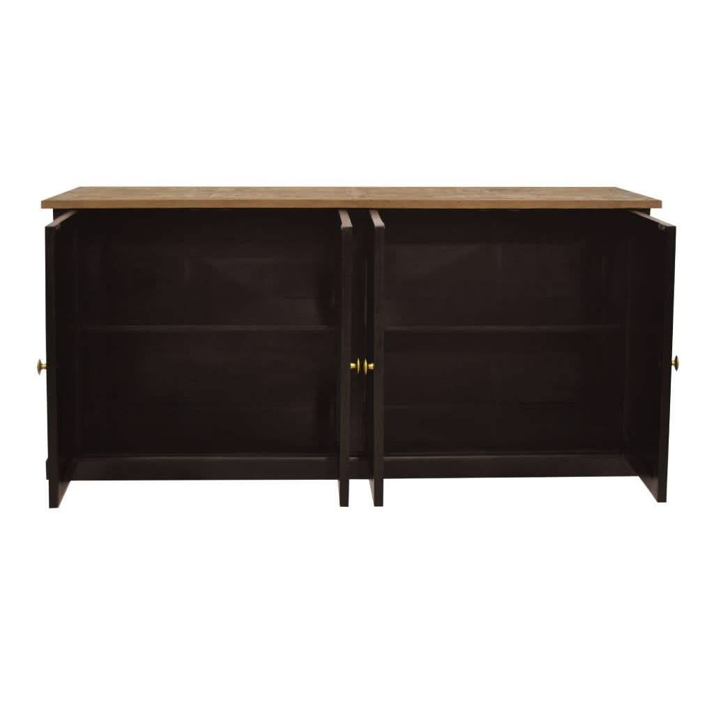 SORANZO MANGO WOOD 4-DOOR BUFFET SIDEBOARD HANDCRAFTED PARQUET TOP OAK/BLACK - MyChocolateWood