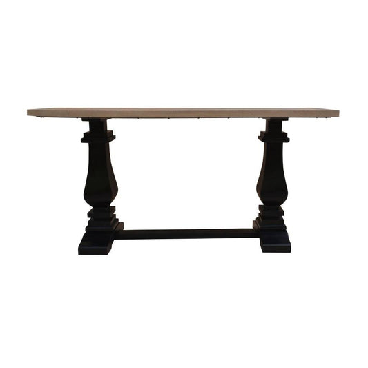 SORANZO MANGO WOOD CONSOLE TABLE HALL TABLE HANDCRAFTED PARQUET TOP OAK/BLACK 160CM FRENCH PROVINCIAL
