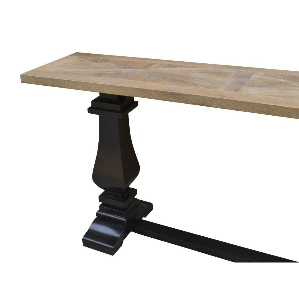 SORANZO MANGO WOOD CONSOLE TABLE HALL TABLE HANDCRAFTED PARQUET TOP OAK/BLACK 160CM FRENCH PROVINCIAL