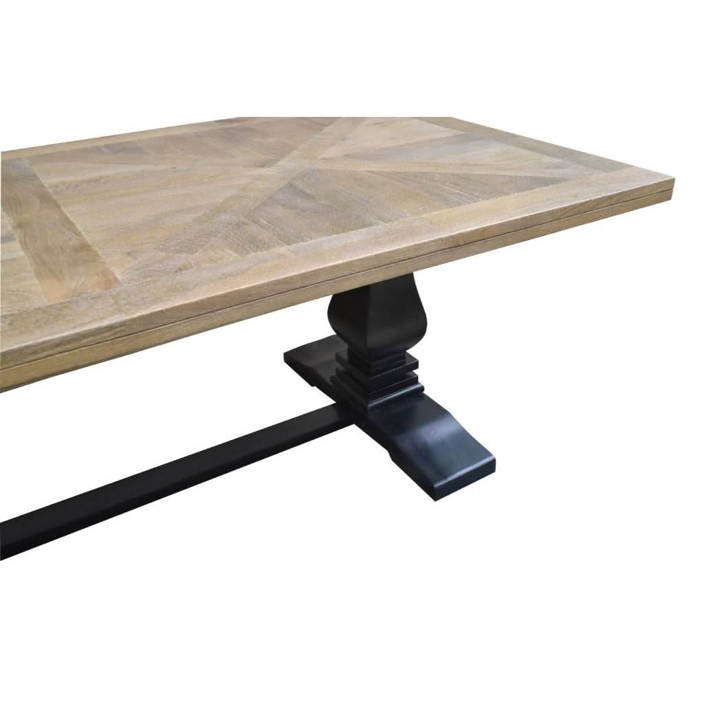 SORANZO MANGO WOOD DINING TABLE HANDCRAFTED PARQUET TOP OAK/BLACK 230CM FRENCH PROVINCIAL - MyChocolateWood