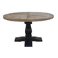 SORANZO MANGO WOOD ROUND DINING TABLE HANDCRAFTED PARQUET TOP OAK/BLACK 135CM & 4 OPEL DINING CHAIRS - MyChocolateWood