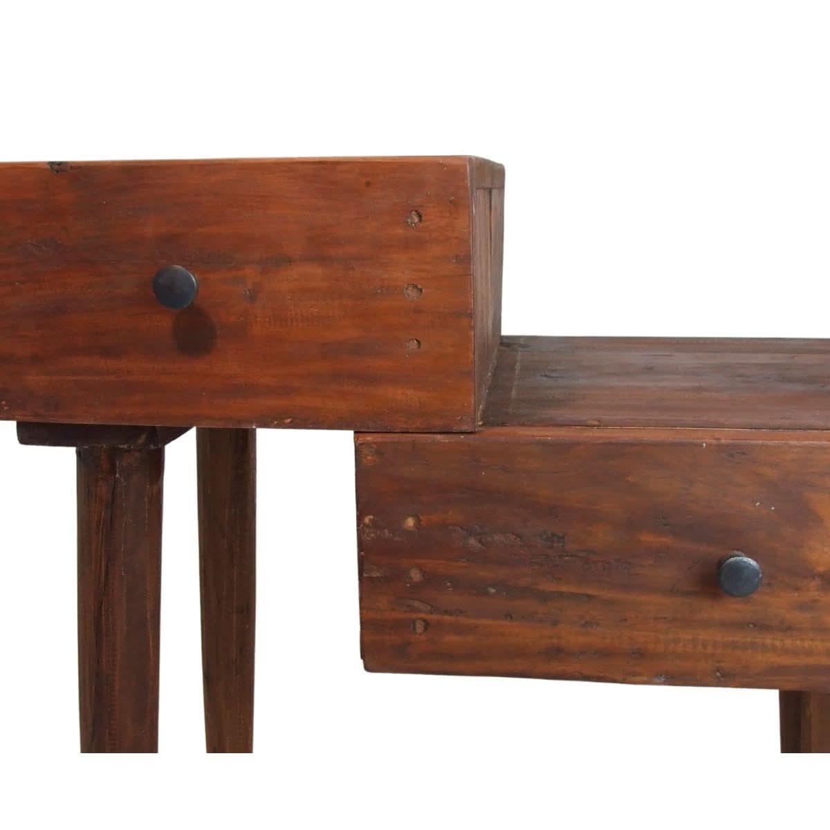 STANLEY RECYCLED RUSTIC 2 DRAWER CUBE SIDE TABLE/LAMP TABLE LIGHT BROWN - MyChocolateWood