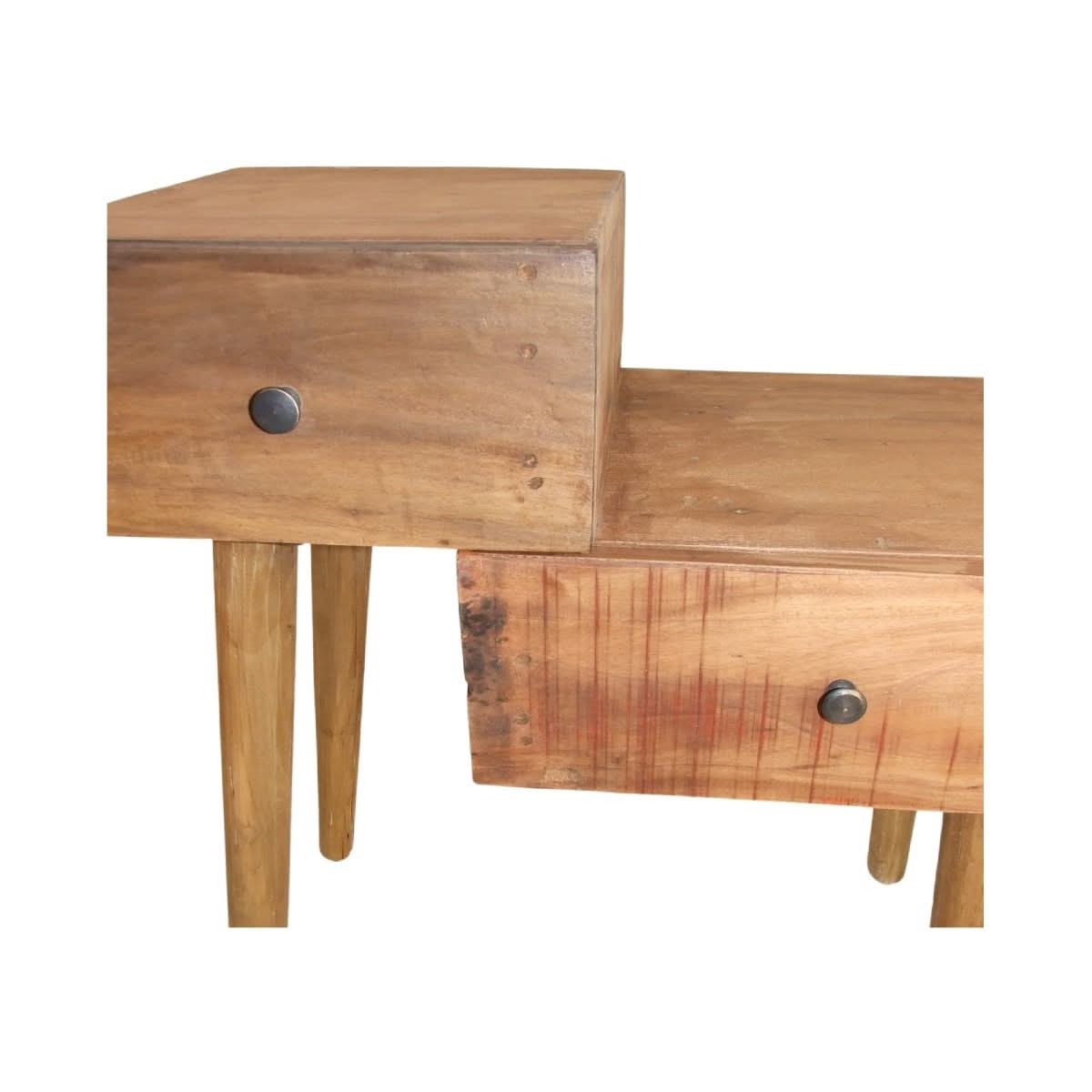 STANLEY RECYCLED RUSTIC 2 DRAWER CUBE SIDE TABLE/LAMP TABLE TEAK - MyChocolateWood