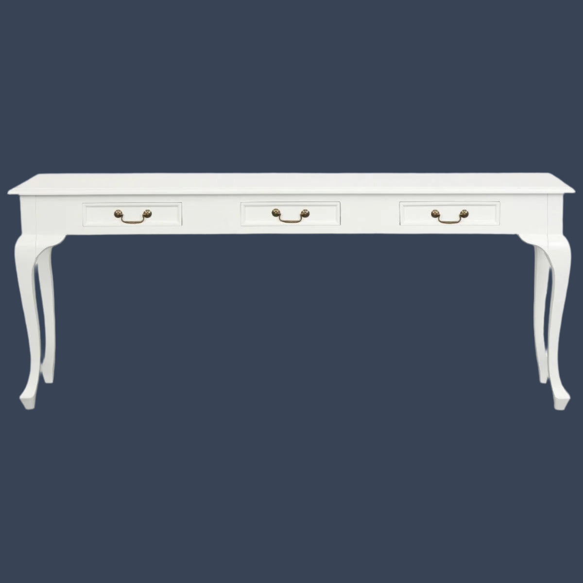 STEWART QUEEN ANN SOLID MAHOGANY 3 DRAWERS CONSOLE TABLE/HALL TABLE IN SOLID WHITE 180CM - MyChocolateWood
