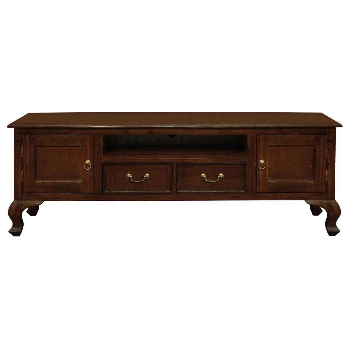 STEWART QUEEN ANN STYLE SOLID MAHOGANY 2 DOORS 2 DRAWERS 180CM TV UNIT - MAHOGANY - MyChocolateWood