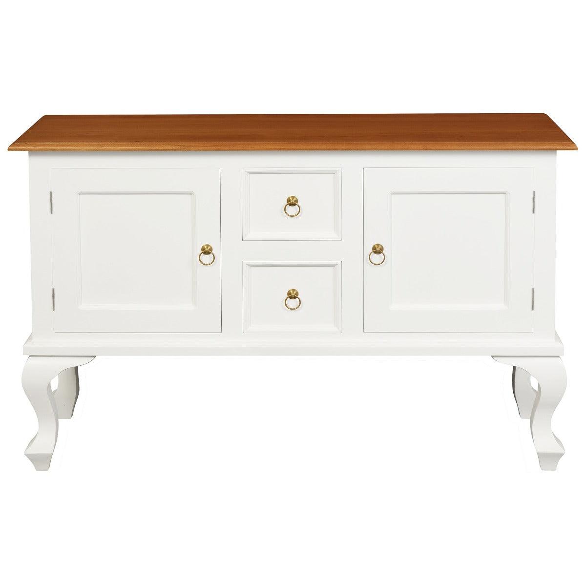 STEWART QUEEN ANN STYLE SOLID MAHOGANY 2 DOORS 2 DRAWERS SOFA TABLE IN WHITE/CARAMEL130CM - MyChocolateWood