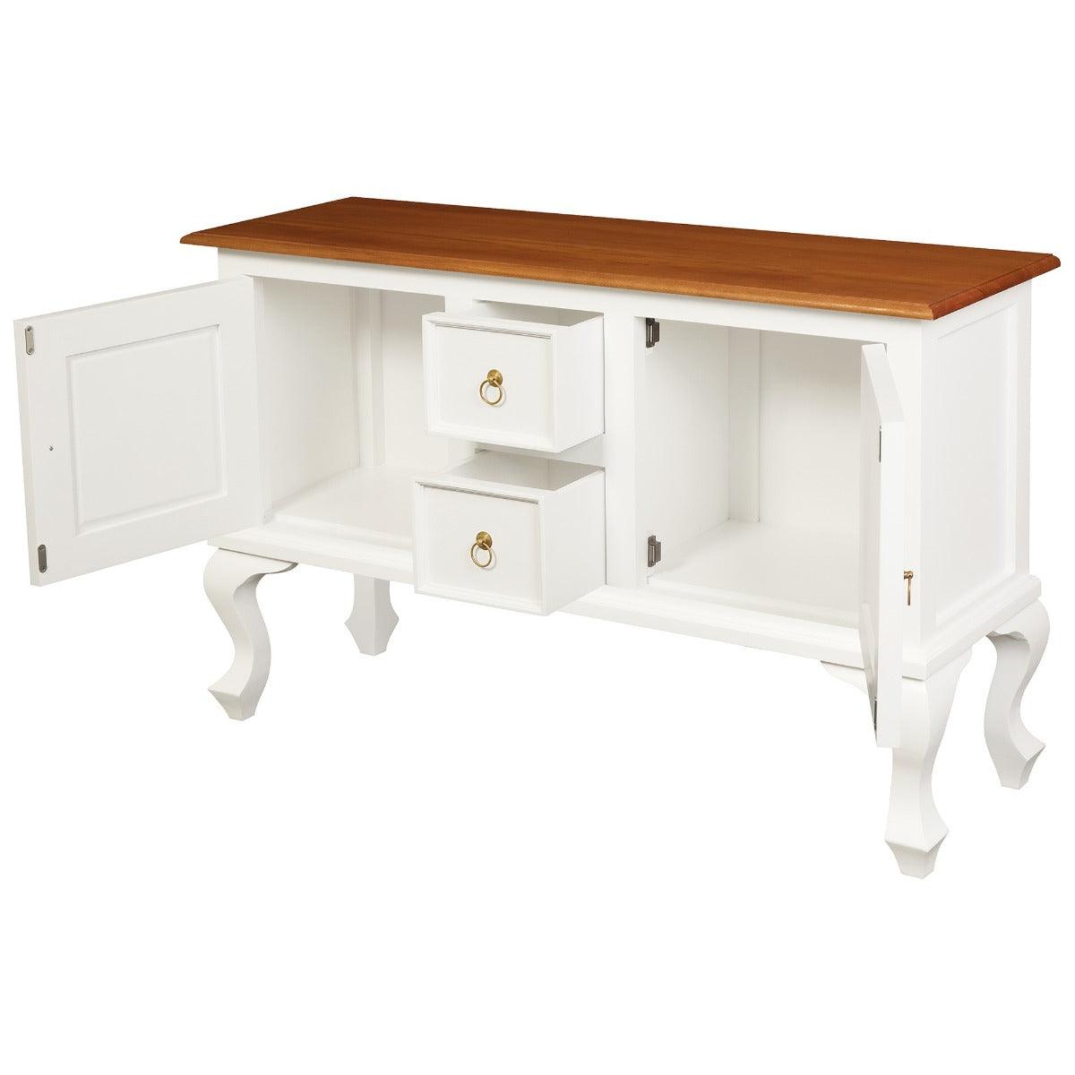 STEWART QUEEN ANN STYLE SOLID MAHOGANY 2 DOORS 2 DRAWERS SOFA TABLE IN WHITE/CARAMEL130CM - MyChocolateWood