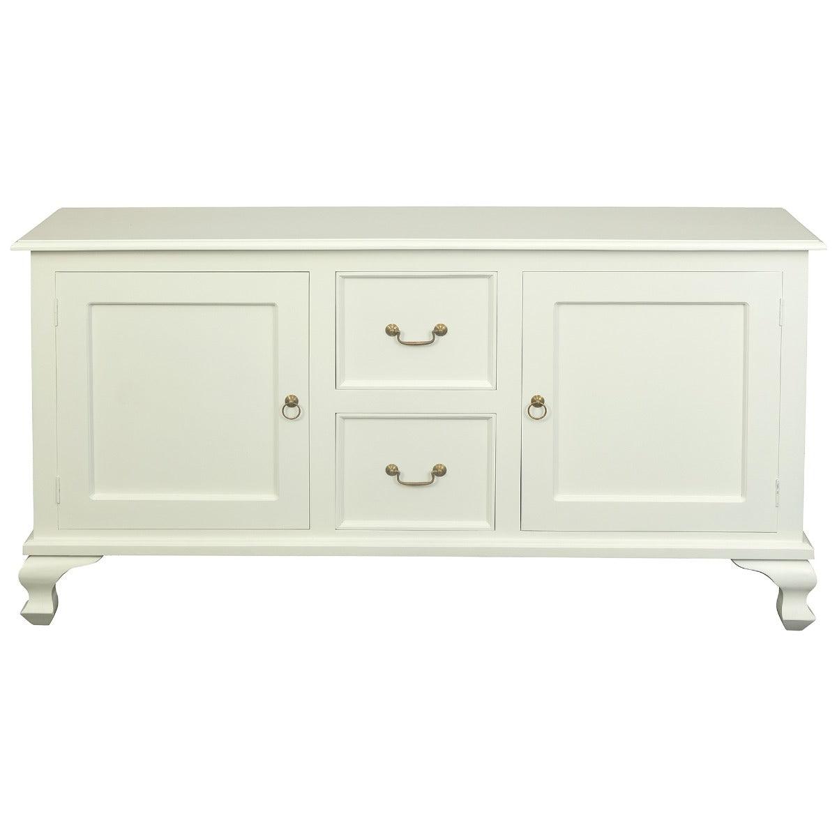STEWART QUEEN ANN STYLE SOLID MAHOGANY 2 DOORS SIDEBOARD/BUFFET 2 DRAWERS SOLID WHITE 160CM - MyChocolateWood