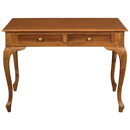 STEWART QUEEN ANN STYLE SOLID MAHOGANY 2 DRAWER 105CM DESK IN LIGHT PECAN - MyChocolateWood