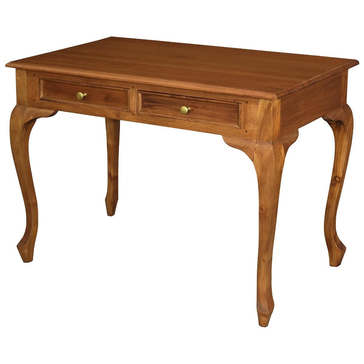 STEWART QUEEN ANN STYLE SOLID MAHOGANY 2 DRAWER 105CM DESK IN LIGHT PECAN - MyChocolateWood