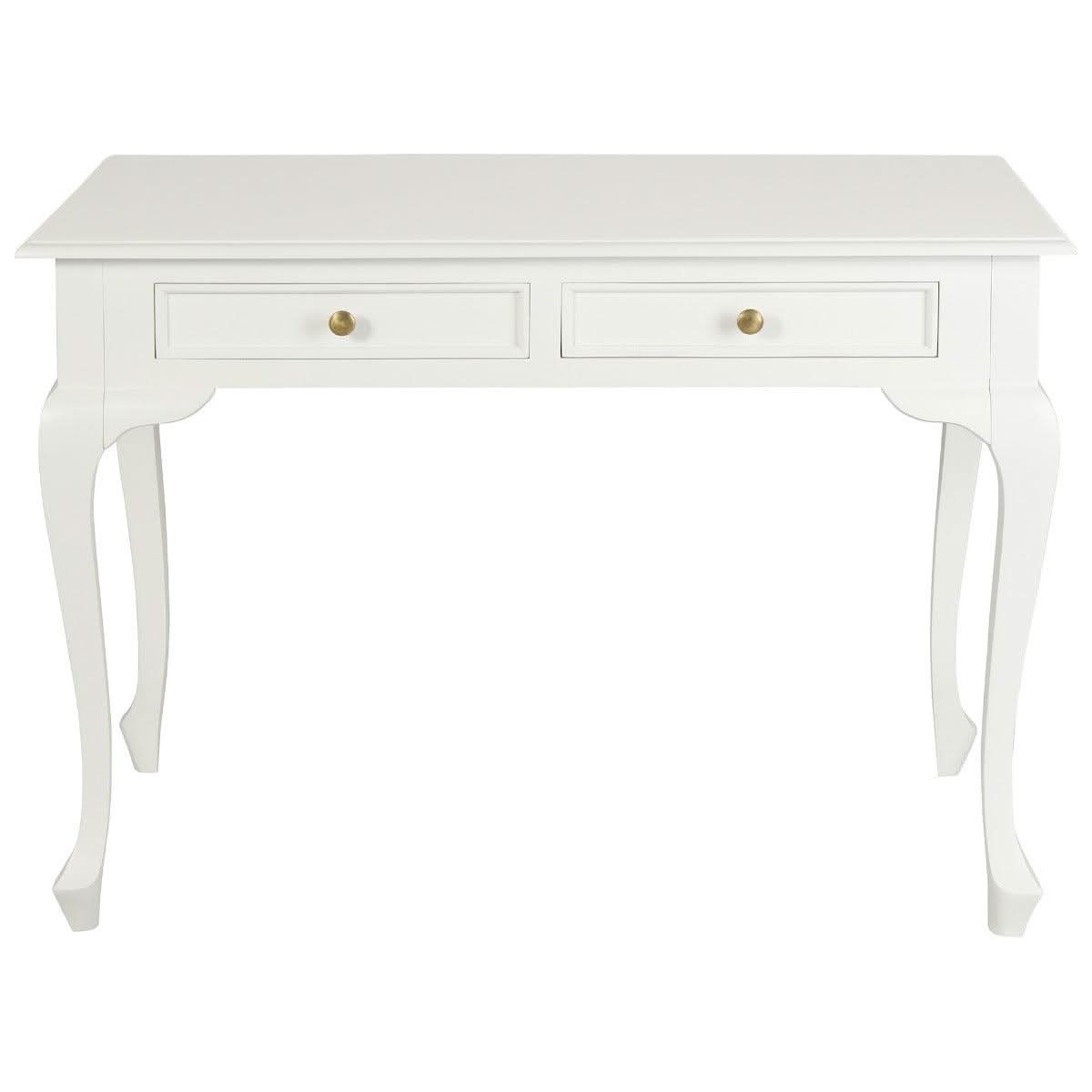 STEWART QUEEN ANN STYLE SOLID MAHOGANY 2 DRAWER 105CM DESK IN SOLID WHITE - MyChocolateWood