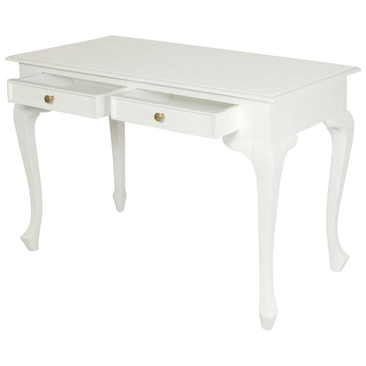 STEWART QUEEN ANN STYLE SOLID MAHOGANY 2 DRAWER 105CM DESK IN SOLID WHITE - MyChocolateWood