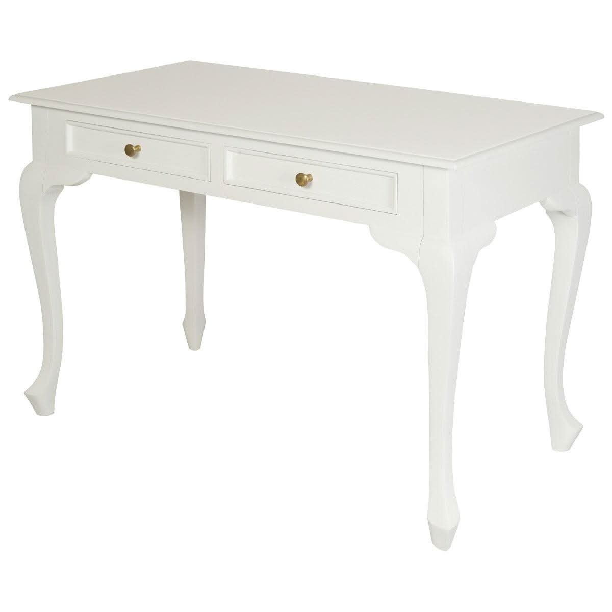 STEWART QUEEN ANN STYLE SOLID MAHOGANY 2 DRAWER 105CM DESK IN SOLID WHITE - MyChocolateWood