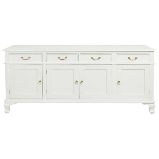 STEWART QUEEN ANN STYLE SOLID MAHOGANY 4 DOORS 4 DRAWERS 200CM BUFFET/SIDEBOARD IN SOLID WHITE - MyChocolateWood