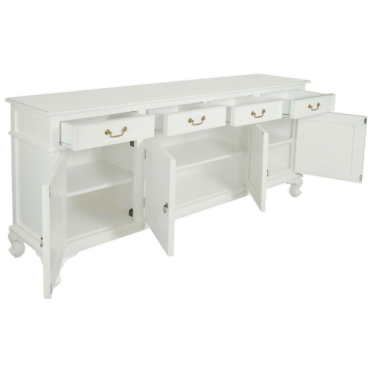 STEWART QUEEN ANN STYLE SOLID MAHOGANY 4 DOORS 4 DRAWERS 200CM BUFFET/SIDEBOARD IN SOLID WHITE - MyChocolateWood