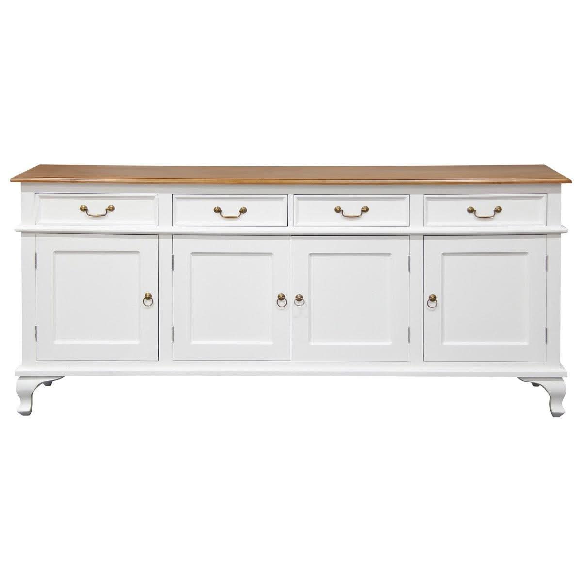 STEWART QUEEN ANN STYLE SOLID MAHOGANY 4 DOORS 4 DRAWERS 200CM BUFFET/SIDEBOARD WHITE/CARAMEL - MyChocolateWood