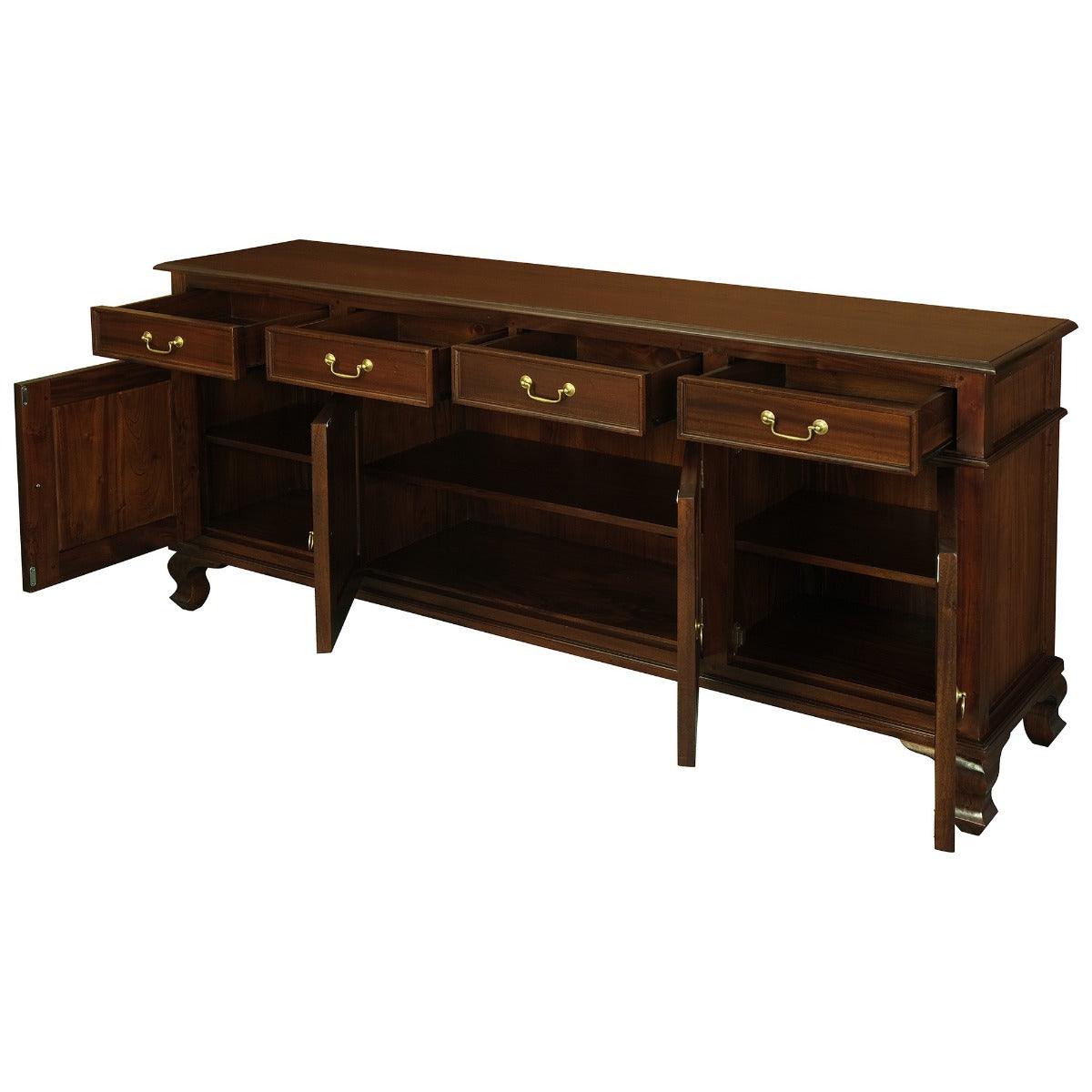 STEWART QUEEN ANN STYLE SOLID MAHOGANY BUFFET/SIDEBOARD 4 DOORS 4 DRAWERS MAHOGANY COLOURS 200CM IN MAHOAGNY - MyChocolateWood