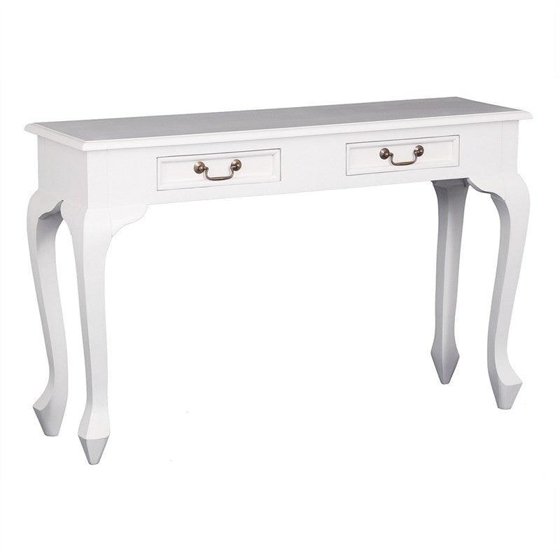 STEWART QUEEN ANN STYLE SOLID MAHOGANY CONSOLE / HALL TABLE 2 DRAWERS WHITE 120 CM - MyChocolateWood