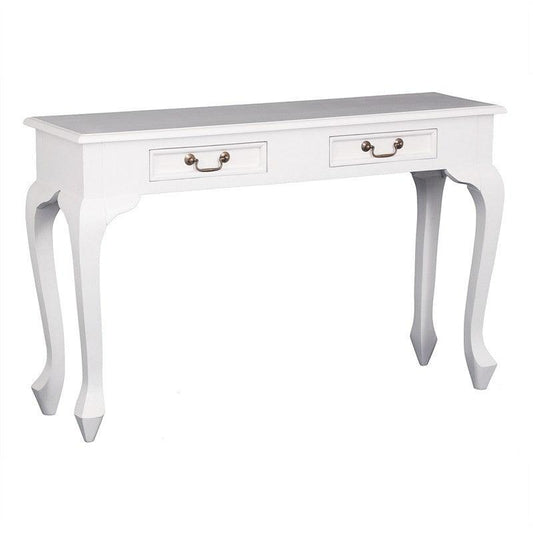 STEWART QUEEN ANN STYLE SOLID MAHOGANY CONSOLE / HALL TABLE 2 DRAWERS WHITE 120 CM - MyChocolateWood