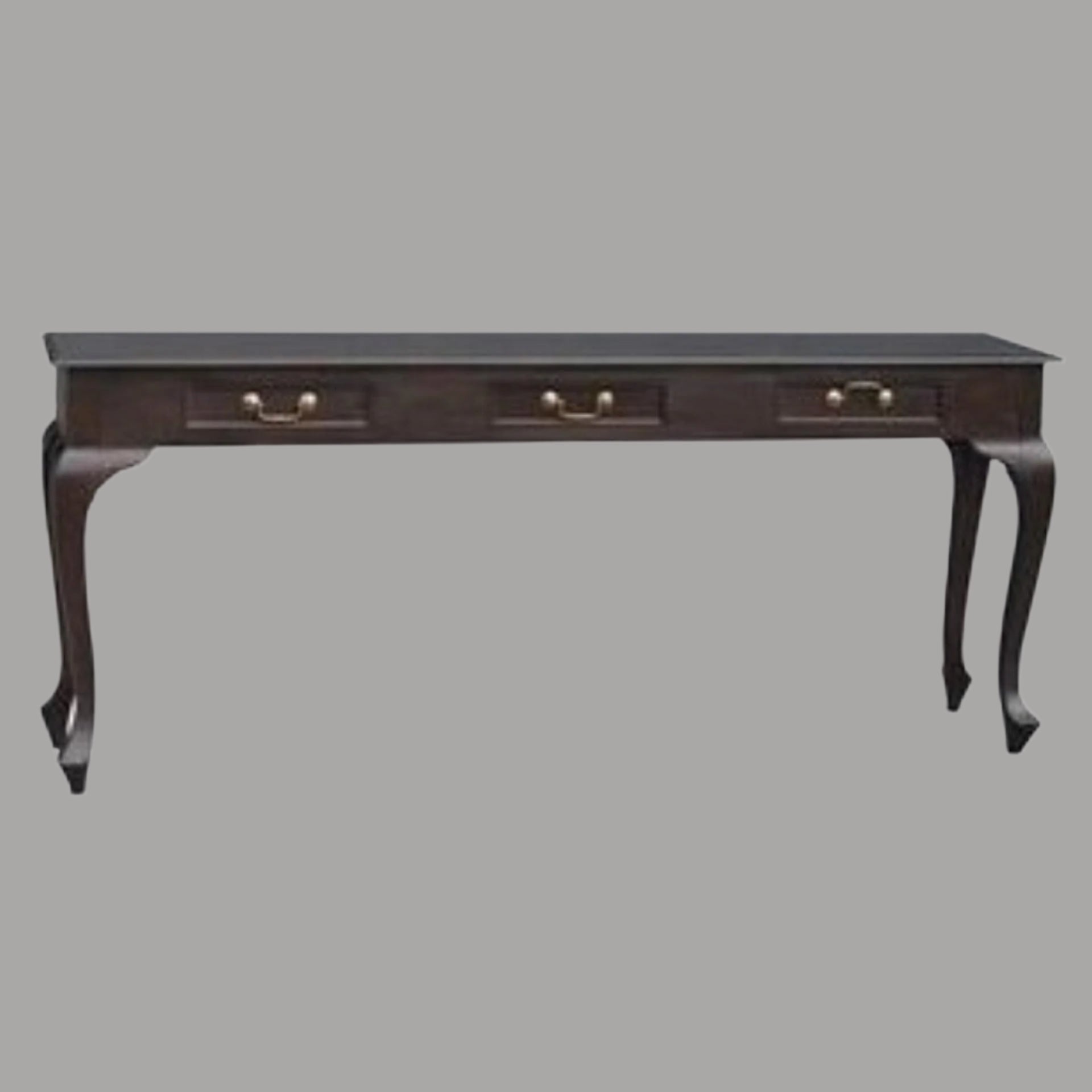 STEWART QUEEN ANN STYLE SOLID MAHOGANY CONSOLE TABLE 3 DRAWERS IN CHOCOLATE 180 CM - MyChocolateWood