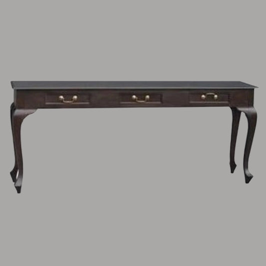 STEWART QUEEN ANN STYLE SOLID MAHOGANY CONSOLE TABLE 3 DRAWERS IN CHOCOLATE 180 CM - MyChocolateWood