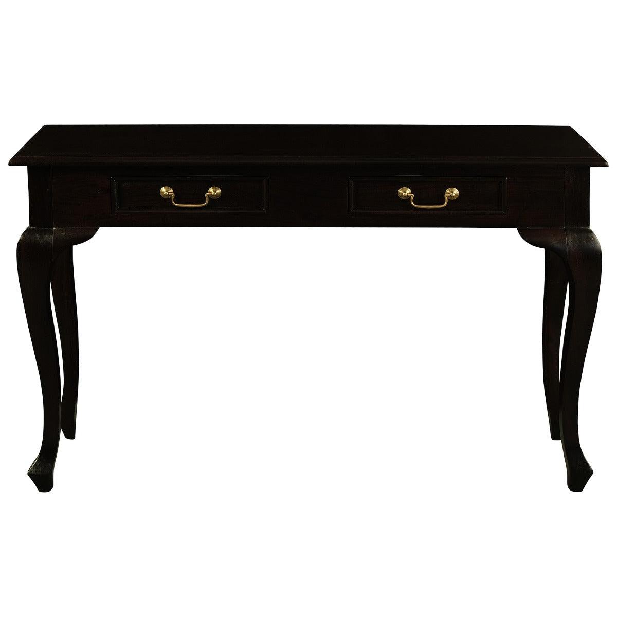 STEWART QUEEN ANN STYLE SOLID MAHOGANY CONSOLE TABLE/HALL TABLE 2 DRAWERS CHOCOLATE 230CM - MyChocolateWood
