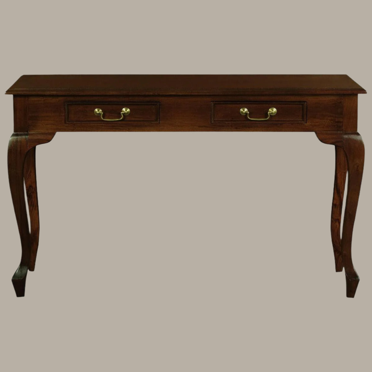 STEWART QUEEN ANN STYLE SOLID MAHOGANY CONSOLE TABLE/HALL TABLE 2 DRAWERS IN MAHOGANY COLOUR 120CM - MyChocolateWood