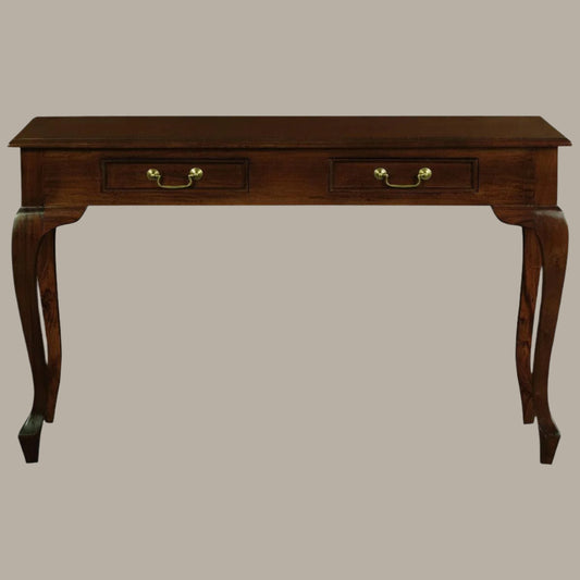 STEWART QUEEN ANN STYLE SOLID MAHOGANY CONSOLE TABLE/HALL TABLE 2 DRAWERS IN MAHOGANY COLOUR 120CM - MyChocolateWood