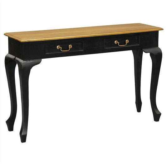 STEWART QUEEN ANN STYLE SOLID MAHOGANY CONSOLE TABLE/HALLWAY TABLE 2 DRAWERS BLACK/CARAMEL 120CM - MyChocolateWood